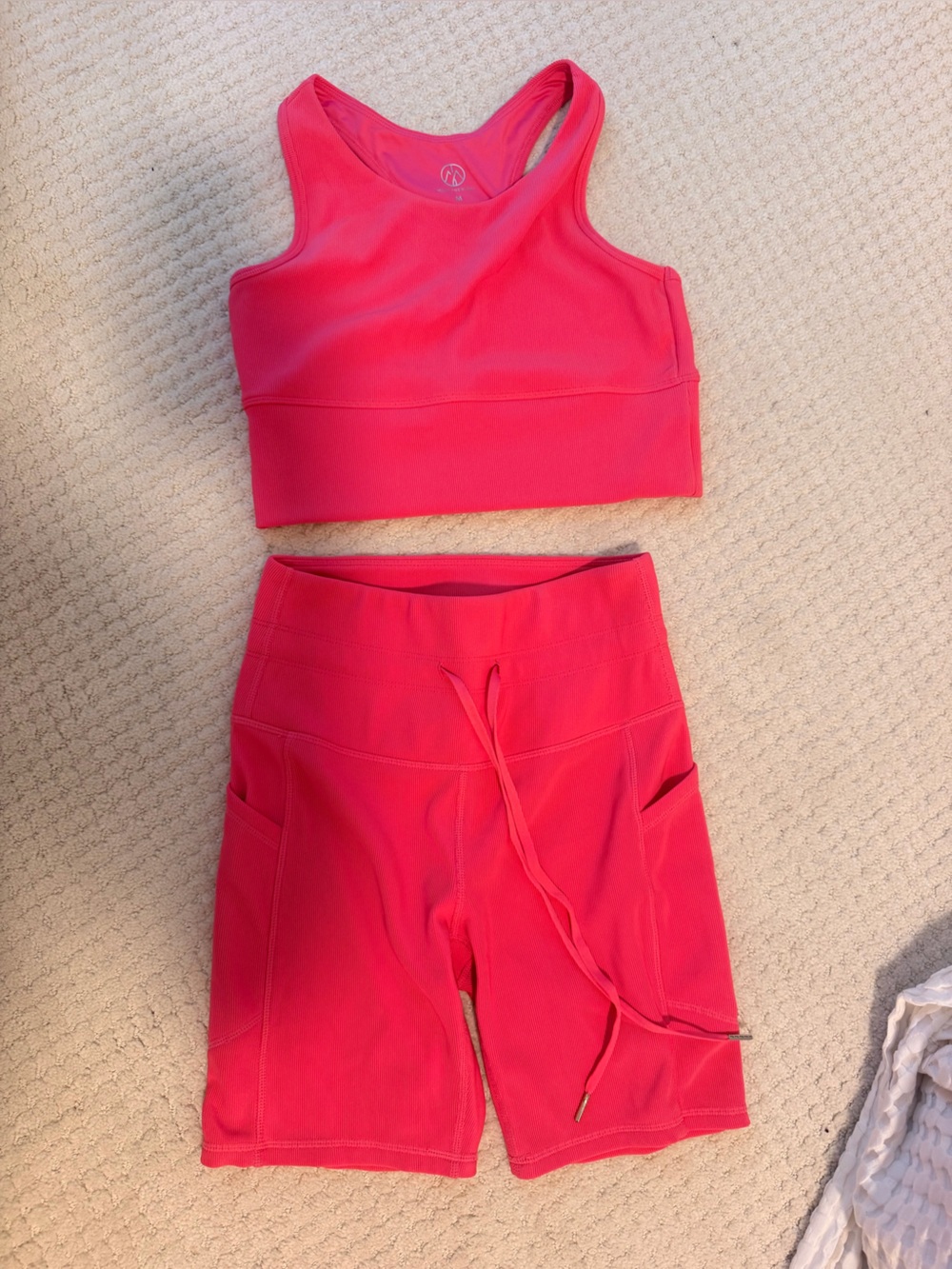 Women's High-Waist Bike Shorts & Crop Tank Set - Hot Pink